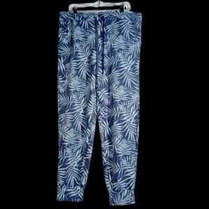 NWOT Felina Soft Lounge Pants – Leaf Print, Blue, Women’s L, Drawstring Waist